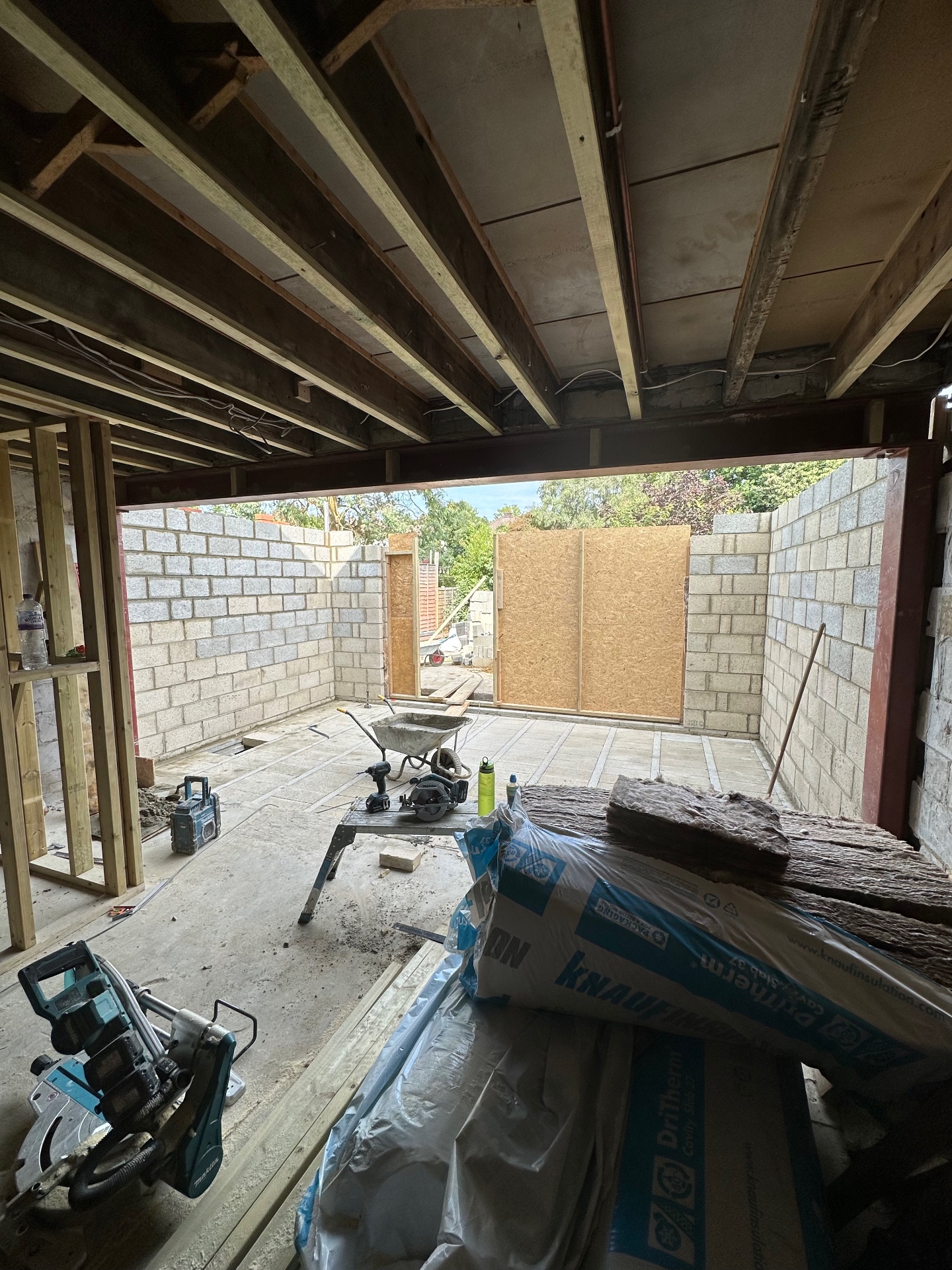 Internal blockwork and steel installation within the new extension