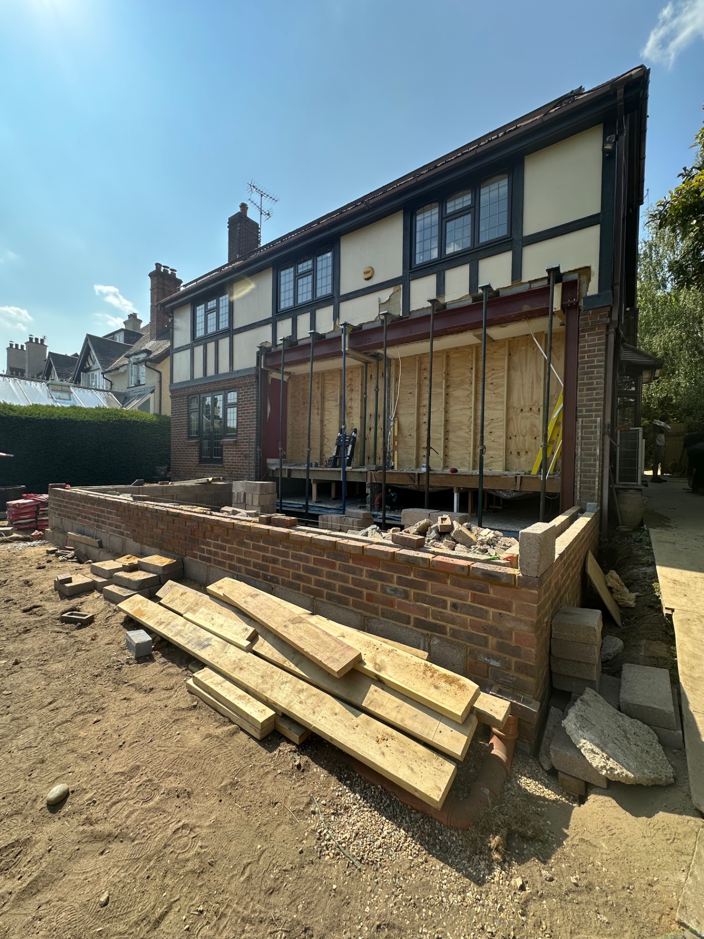 Construction stage — extension structure and groundwork Extension structure and groundwork during construction